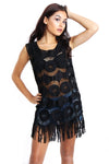 Long Fringe Faux Suede Floral Crochet Tassel Top
