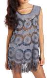 Long Fringe Faux Suede Floral Crochet Tassel Top