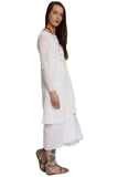 Long Sleeve Double Layer Maxi Pleat Dress With Crochet Lace Insert