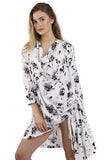 Long Sleeve Floral Print Linen Oversized Drawstring Cowl Neck Top Dress