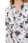 Long Sleeve Floral Print Linen Oversized Drawstring Cowl Neck Top Dress