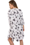 Long Sleeve Floral Print Linen Oversized Drawstring Cowl Neck Top Dress