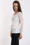 Long Sleeve Sheer Mesh Top With Lace Cuff
