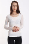 Long Sleeve Sheer Mesh Top With Lace Cuff