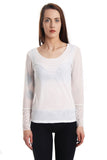 Long Sleeve Sheer Mesh Top With Lace Cuff