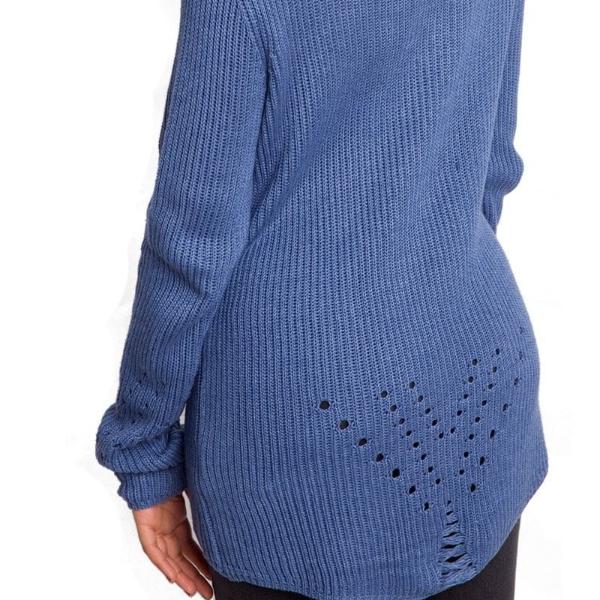 Longline Knit Jumper with Hole Sleeves Detail Urban Mist UK