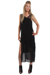 Mesh Insert Sleeveless Maxi Evening Dress With Side Split