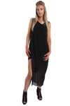 Mesh Insert Sleeveless Maxi Evening Dress With Side Split