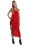 Mesh Insert Sleeveless Maxi Evening Dress With Side Split