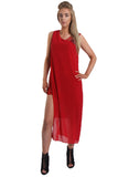 Mesh Insert Sleeveless Maxi Evening Dress With Side Split