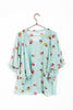 Mint Green Vintage Floral Print Batwing Frill Top