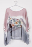 Mixed Flowers Print Watercolour Paint Design Floaty Batwing Top