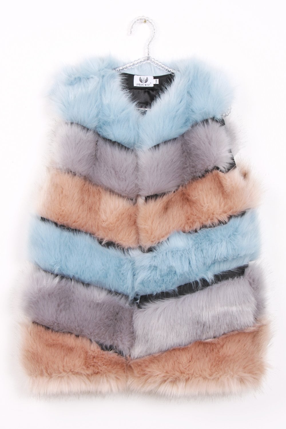 Powder Blue MultiColours Stripe Faux Fur Gilet Urban Mist UK