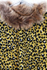 Mustard Oversized Detachable Fur Collar Knitted Leopard Print Jumper