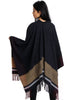 Navy and Mustard Stripe Blanket Cape With Fringe