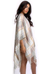 Nude Pink Tartan Check Blanket Cape with Tassels