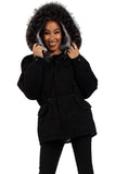Oversized Faux Fur Trim Fleece Hooded Parka Jacket Coat