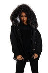 Oversized Faux Fur Trim Fleece Hooded Parka Jacket Coat