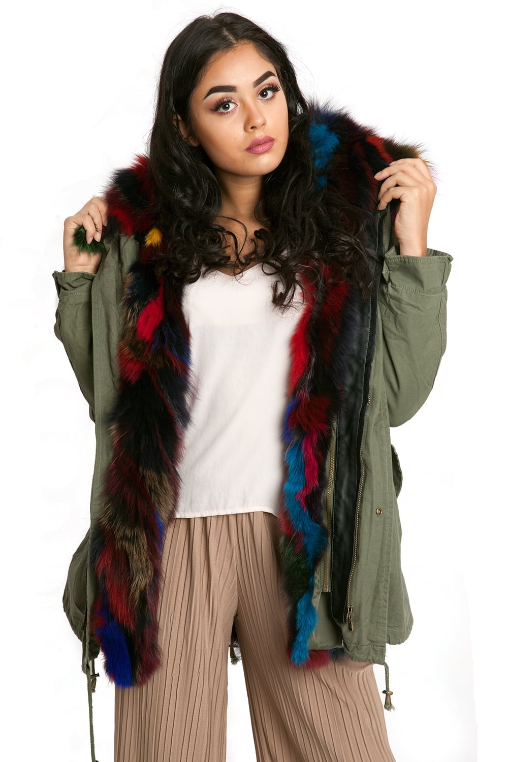 Oversized Fur Trim Hooded Parka Jacket Coat Urban Mist UK