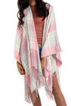 Pale Pink and Mint Green Tartan Check Blanket Cape with Tassels