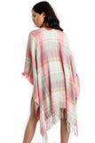 Pale Pink and Mint Green Tartan Check Blanket Cape with Tassels