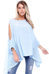 Pin Stripe Oversized Cold Shoulder Lace Insert Top