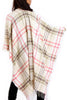 Pink & Beige Tartan Check Blanket Cape with Tassels