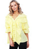 Pleated Ruffle Eyelet Detail Blouse on Ruffle Sleeve Sheer Blouse Top