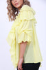 Pleated Ruffle Eyelet Detail Blouse on Ruffle Sleeve Sheer Blouse Top