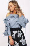 Pleated Ruffle Tie Sleeve Strappy Off Shoulder Top