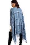 Powder Blue Check Blanket Cape with Tassels