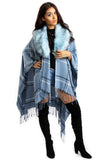 Powder Blue Check Blanket Cape with Tassels