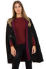 Reversable Pu Leather Trim Poncho Cape