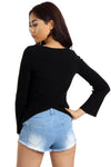 Rib Knit Bell-Sleeve Top With Cross Back