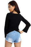 Rib Knit Bell-Sleeve Top With Cross Back