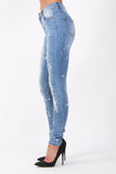 Ripped Diamante Jewel Detail Skinny High Waist Jeans