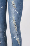 Ripped Diamante Jewel Detail Skinny High Waist Jeans