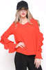 V Neck Ruffle Waterfall Sleeve Blouse Top