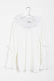 Ruffle Bow Detail Bell Sleeve Fur Trim Collar Knitted Jumper