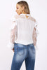 Ruffle Waterfall Lace Sleeve V Neck Choker Blouse Top
