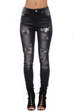 Sequin Leopard Print Ripped Knee High Waist Skinny Jeans