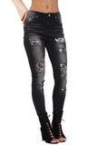 Sequin Leopard Print Ripped Knee High Waist Skinny Jeans