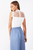 Sheer Mesh Floral Lace Applique Blouse Top