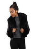 Short Faux Fur Trim Biker Leather Coat