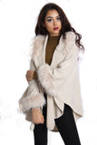 Short Poncho Cape with Faux Fur Hood Cuffs and Trim