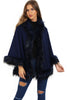 Short Poncho Cape with Faux Fur Hood Cuffs and Trim