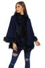 Short Poncho Cape with Faux Fur Hood Cuffs and Trim