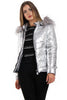 Silver Grey Metallic Shine Faux Fur Puffer Coat Jacket