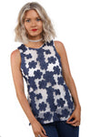 Sleeveless Floral Mesh Overlay Vest Top