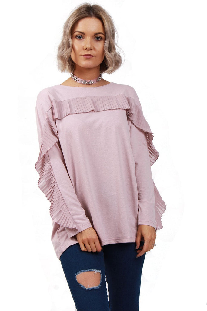 Pink ruffle sleeve jumper sales